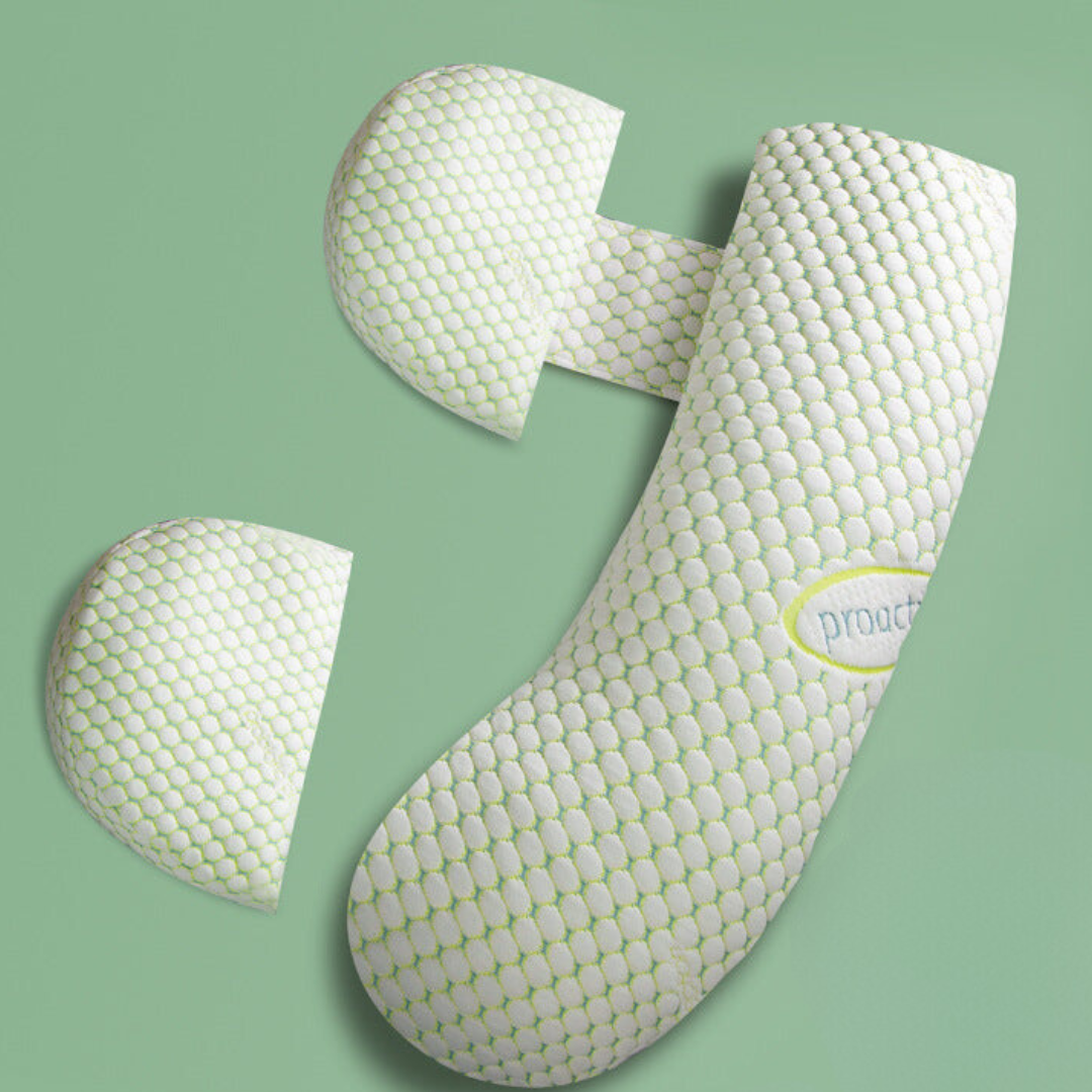 Ensemble complet Dos-Ventre-Jambes du coussin de grossesse présenté à plat