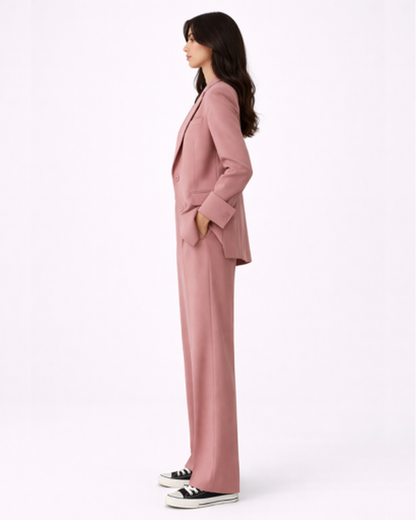 Ensemble Tailleur Femme – Blazer Structuré & Pantalon Large Fluide | Bureau Chic & Cérémonie