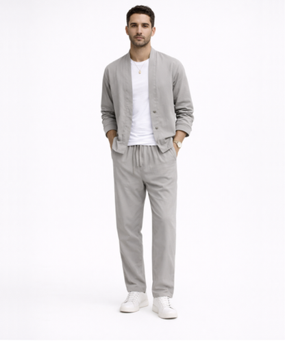 Ensemble Homme Décontracté – Veste Légère & Pantalon Coupe Droite, Style Casual Chic Été | Tenue Estivale