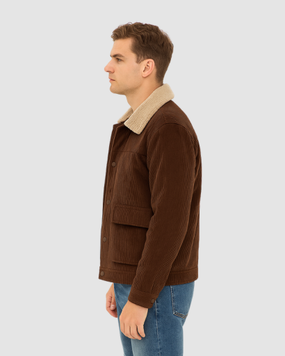 Veste homme velours côtelé doublure polaire portée en ville