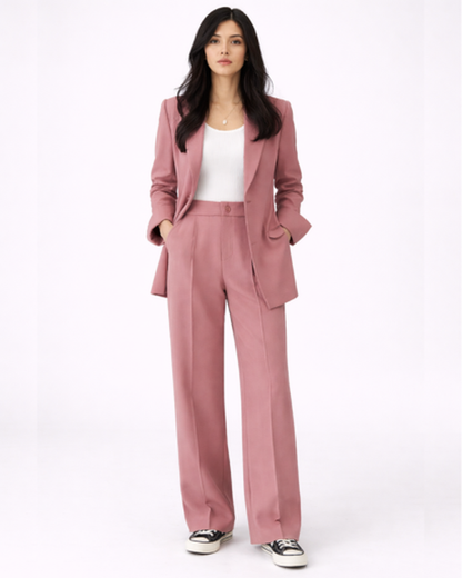 Ensemble Tailleur Femme – Blazer Structuré & Pantalon Large Fluide | Bureau Chic & Cérémonie
