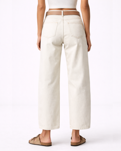 Jean Droit Femme Taille Haute – Jambe Large & Coupe Ample Flatteuse | Look Casual Chic