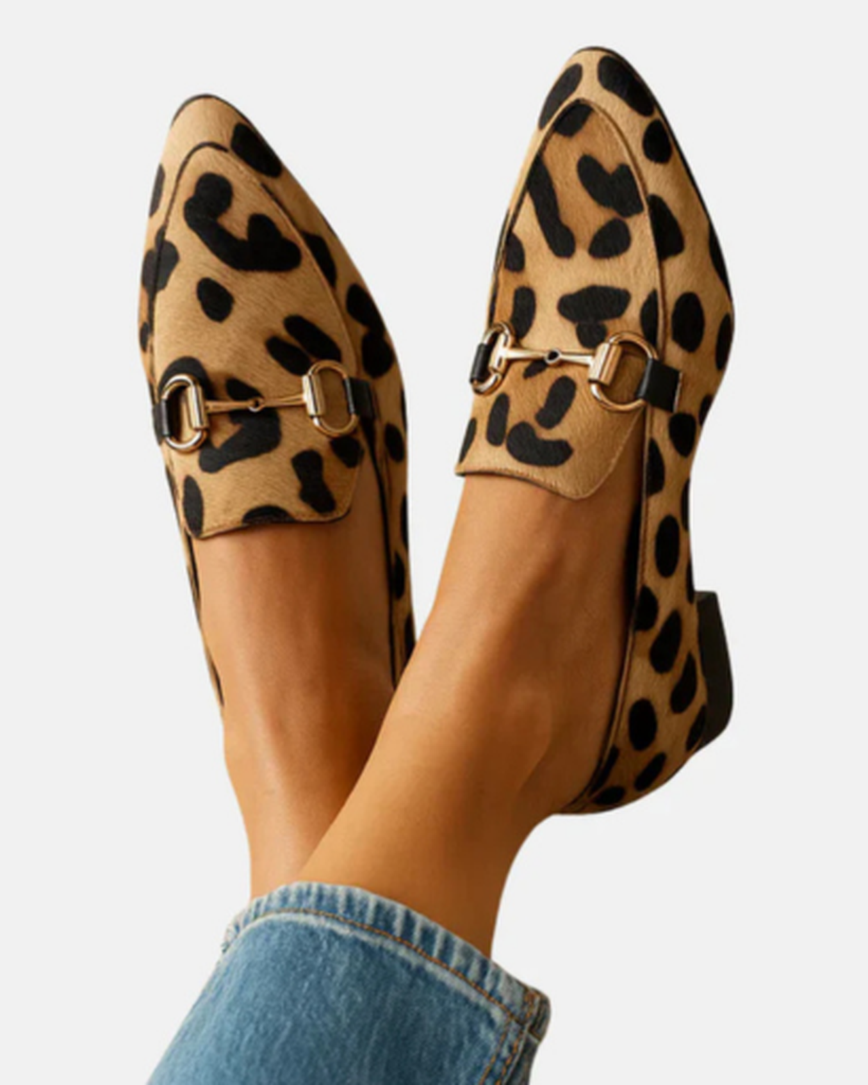 Mocassini Donna Stampa Leopardata con Morsetto Dorato e Finitura Pony Hair