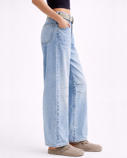 Jean Droit Femme Taille Haute – Jambe Large & Coupe Ample Flatteuse | Look Casual Chic