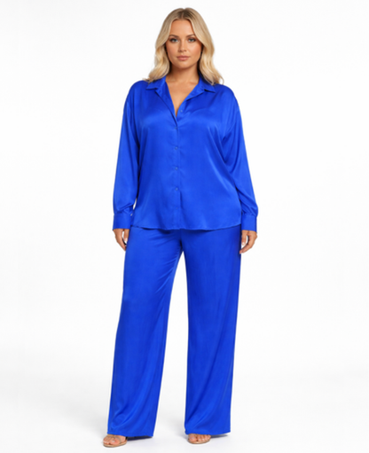 Ensemble Femme – Chemise & Pantalon Fluide Coupe Large, Style Décontracté Confort Chic
