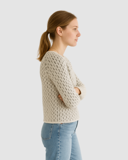 Pull maille femme col rond, vue portée