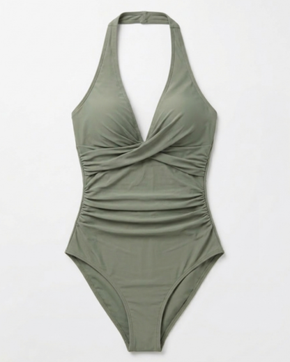 Costume da bagno intero drappeggiato scollo a V schiena scoperta