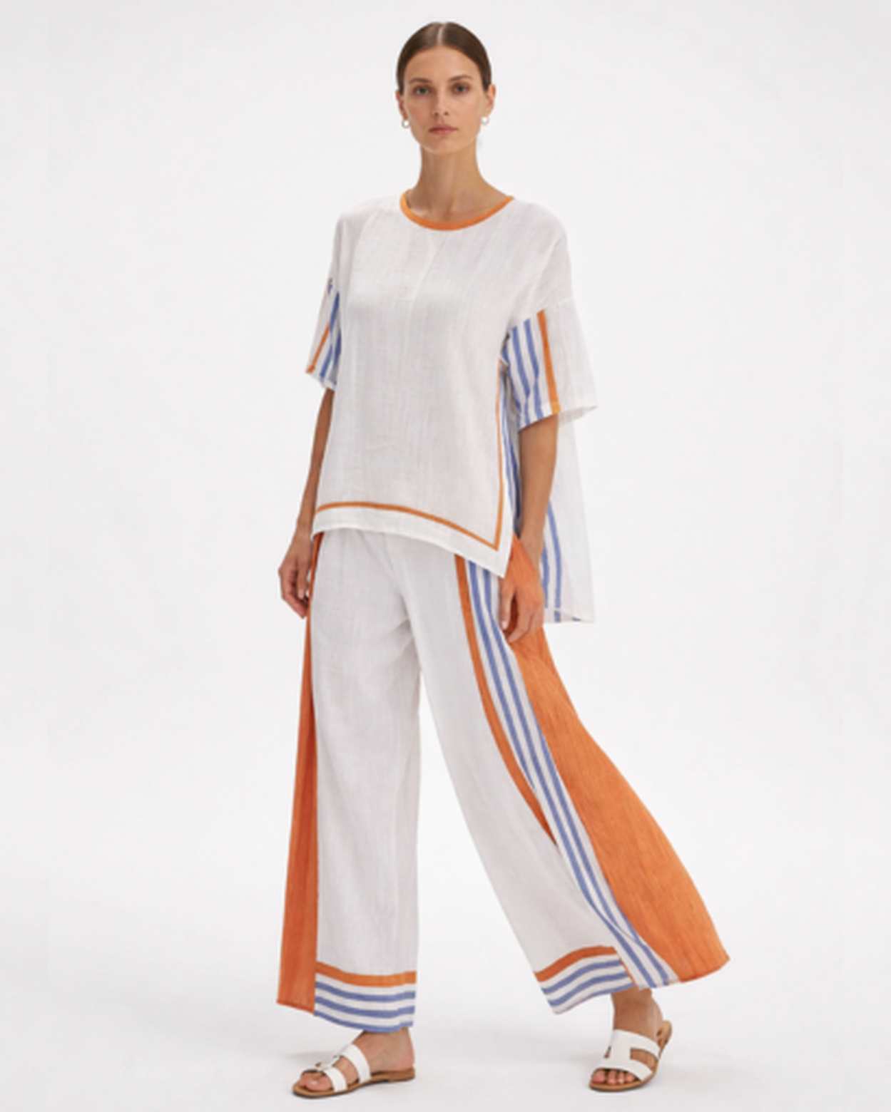 Ensemble Femme Fluide Rayé – Top Ample Respirant & Pantalon Large | Vacances & Détente Chic