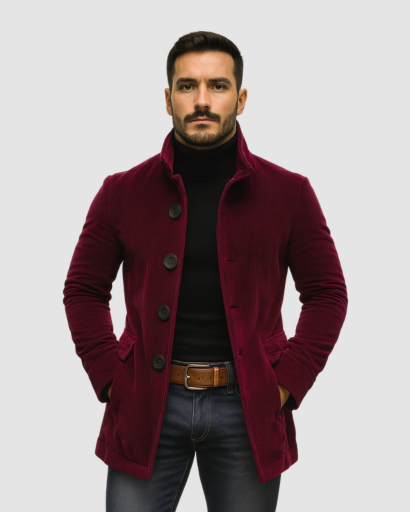 Manteau homme à col montant porté en ville