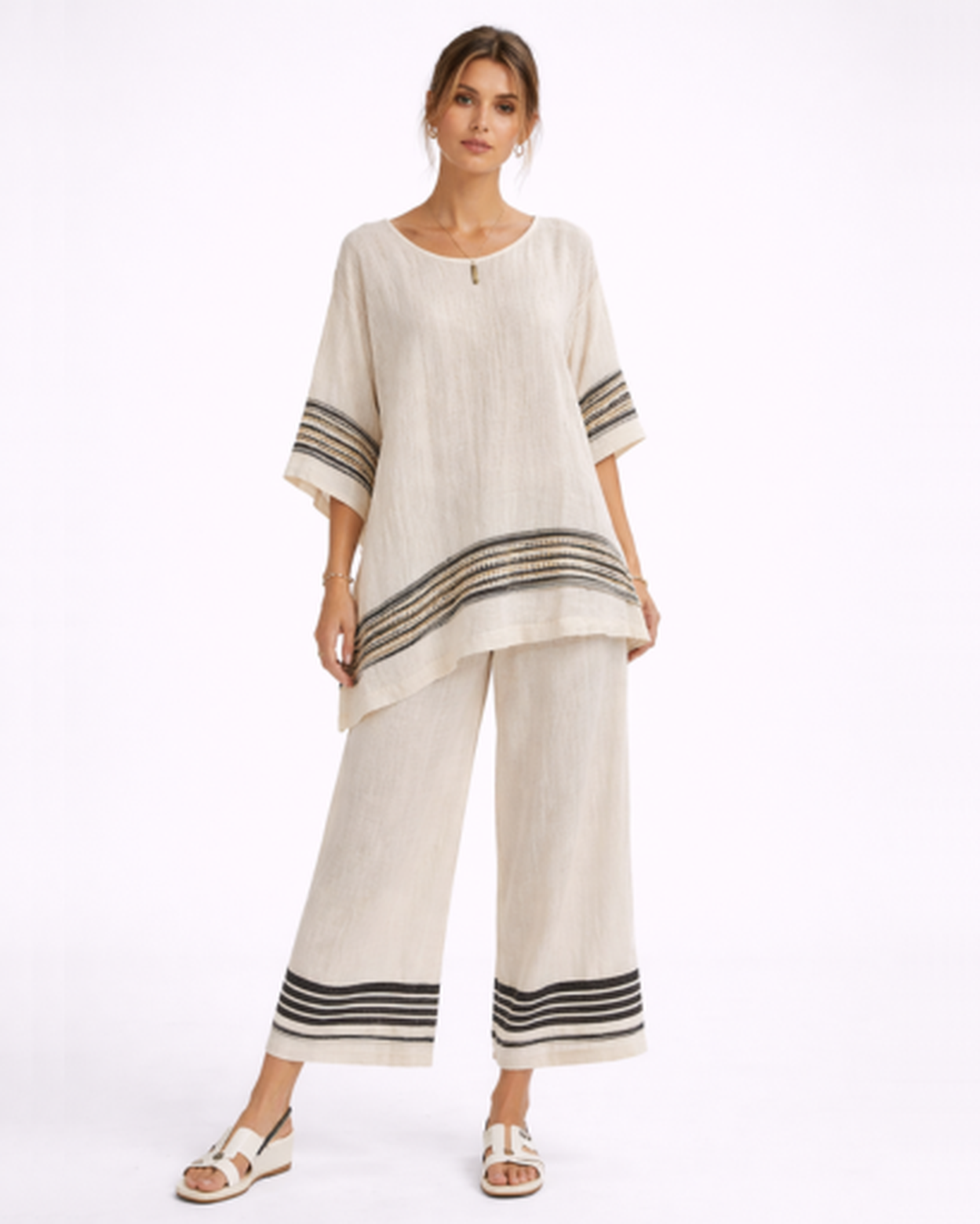 Ensemble Femme Fluide Rayé – Top Ample Respirant & Pantalon Large | Vacances & Détente Chic