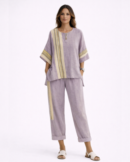 Ensemble Femme Fluide Rayé – Top Ample Respirant & Pantalon Large | Vacances & Détente Chic