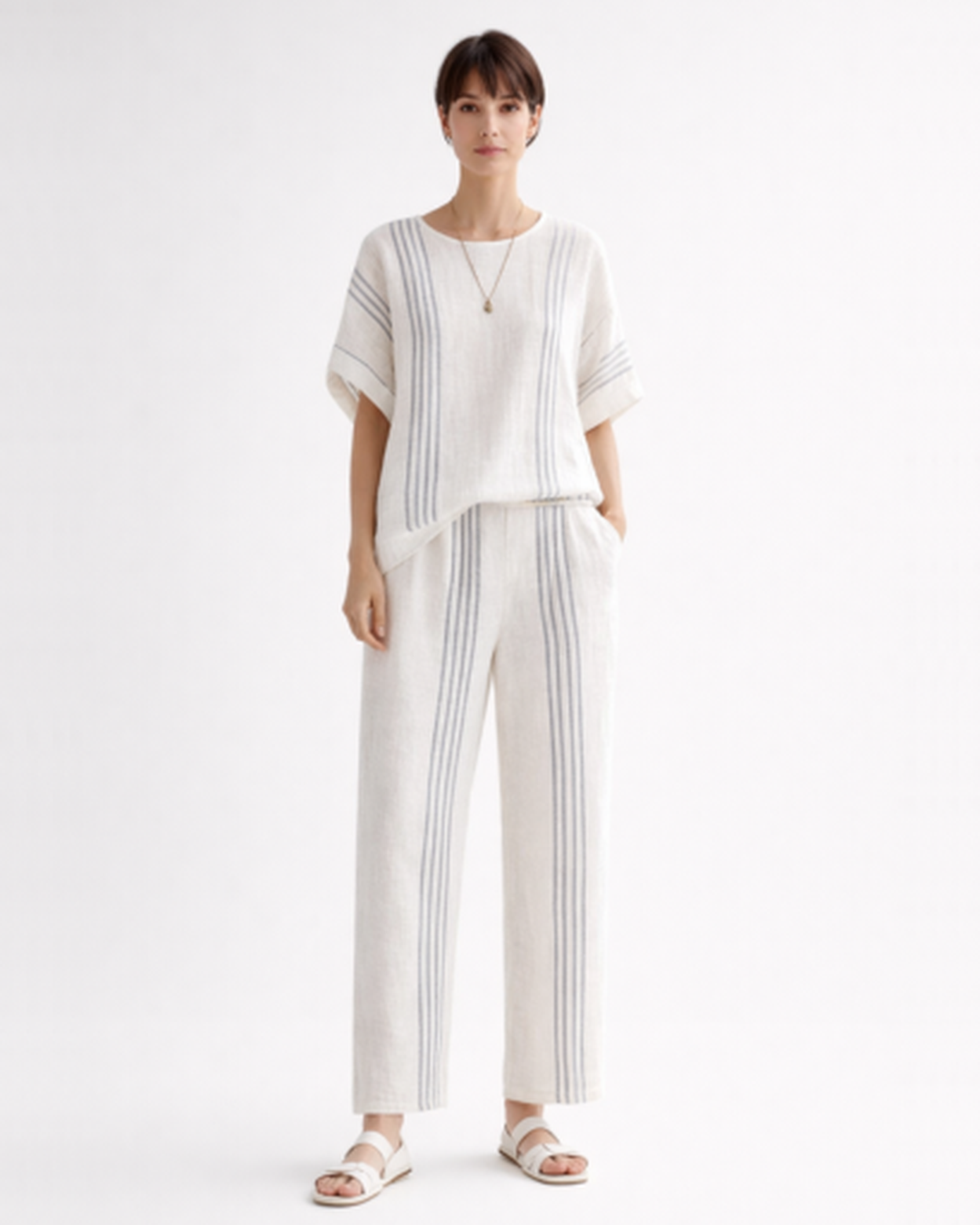 Ensemble Femme Fluide Rayé – Top Ample Respirant & Pantalon Large | Vacances & Détente Chic