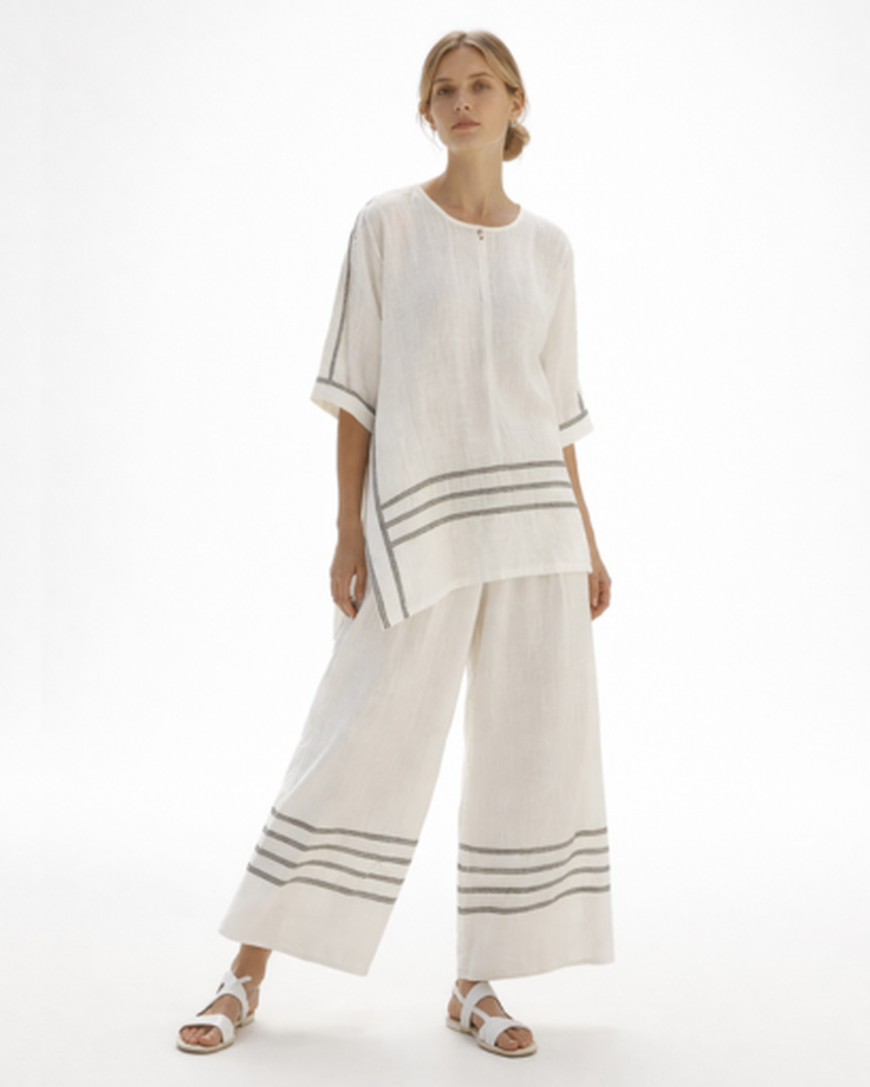 Ensemble Femme Fluide Rayé – Top Ample Respirant & Pantalon Large | Vacances & Détente Chic