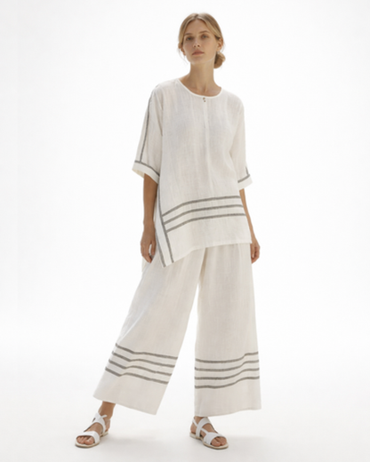 Ensemble Femme Fluide Rayé – Top Ample Respirant & Pantalon Large | Vacances & Détente Chic
