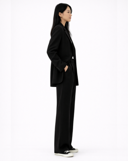 Ensemble Tailleur Femme – Blazer Structuré & Pantalon Large Fluide | Bureau Chic & Cérémonie