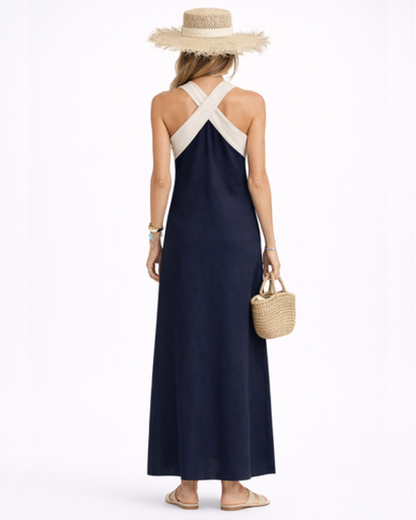 Robe longue femme – fluide à col en V croisé, allure maxi élégante | Robe d'été