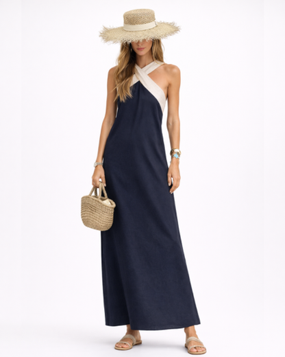 Robe longue femme – fluide à col en V croisé, allure maxi élégante | Robe d'été