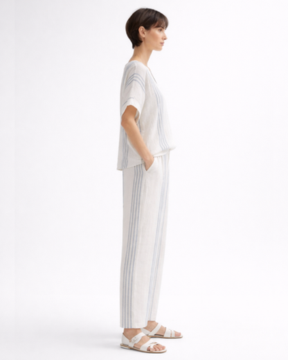 Ensemble Femme Fluide Rayé – Top Ample Respirant & Pantalon Large | Vacances & Détente Chic