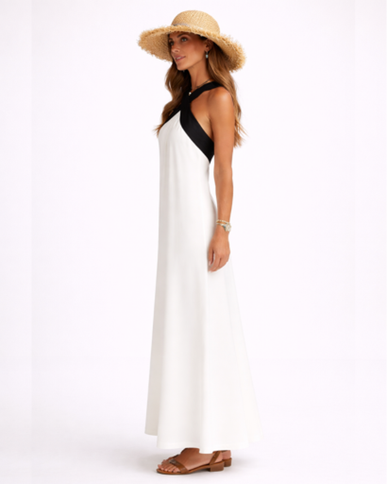 Robe longue femme – fluide à col en V croisé, allure maxi élégante | Robe d'été