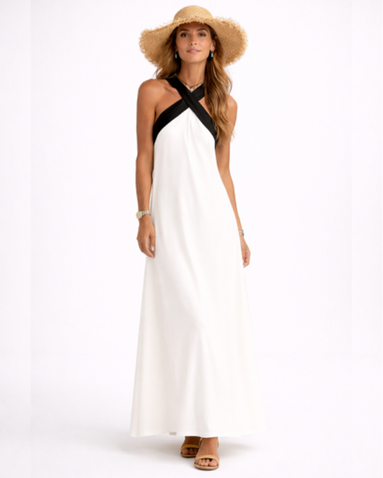 Robe longue femme – fluide à col en V croisé, allure maxi élégante | Robe d'été