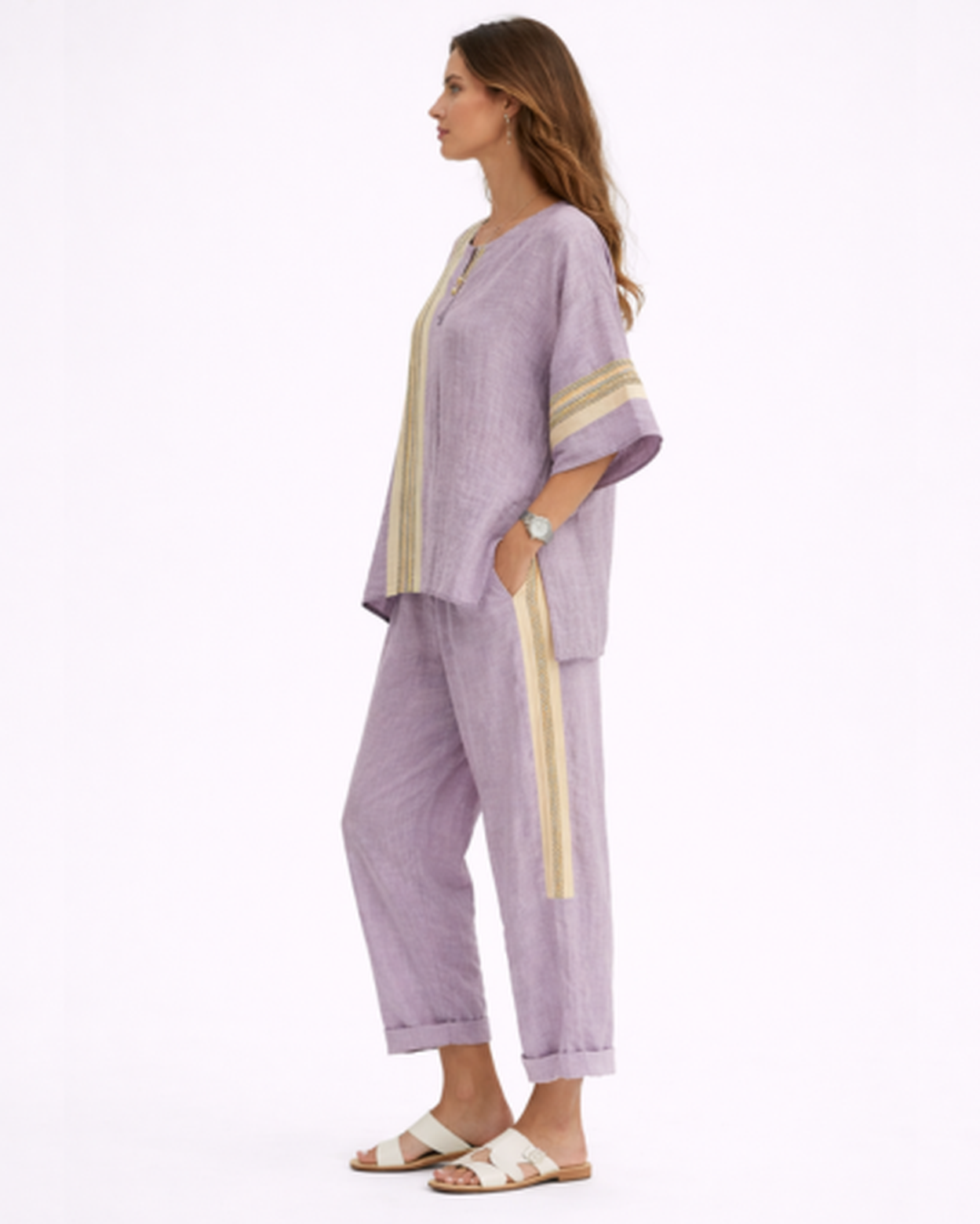 Ensemble Femme Fluide Rayé – Top Ample Respirant & Pantalon Large | Vacances & Détente Chic