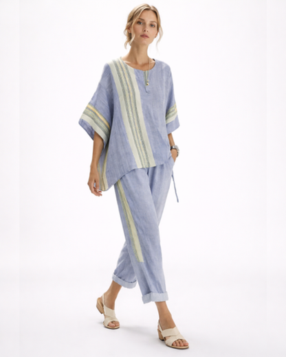 Ensemble Femme Fluide Rayé – Top Ample Respirant & Pantalon Large | Vacances & Détente Chic