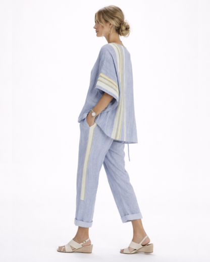 Ensemble Femme Fluide Rayé – Top Ample Respirant & Pantalon Large | Vacances & Détente Chic