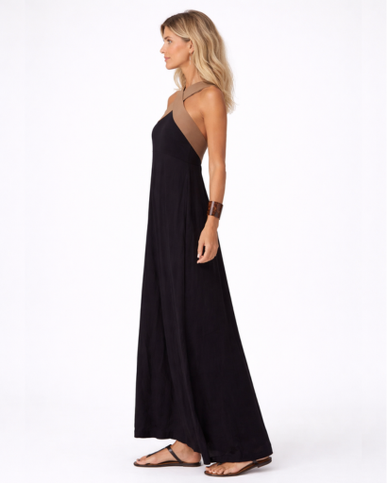 Robe longue femme – fluide à col en V croisé, allure maxi élégante | Robe d'été