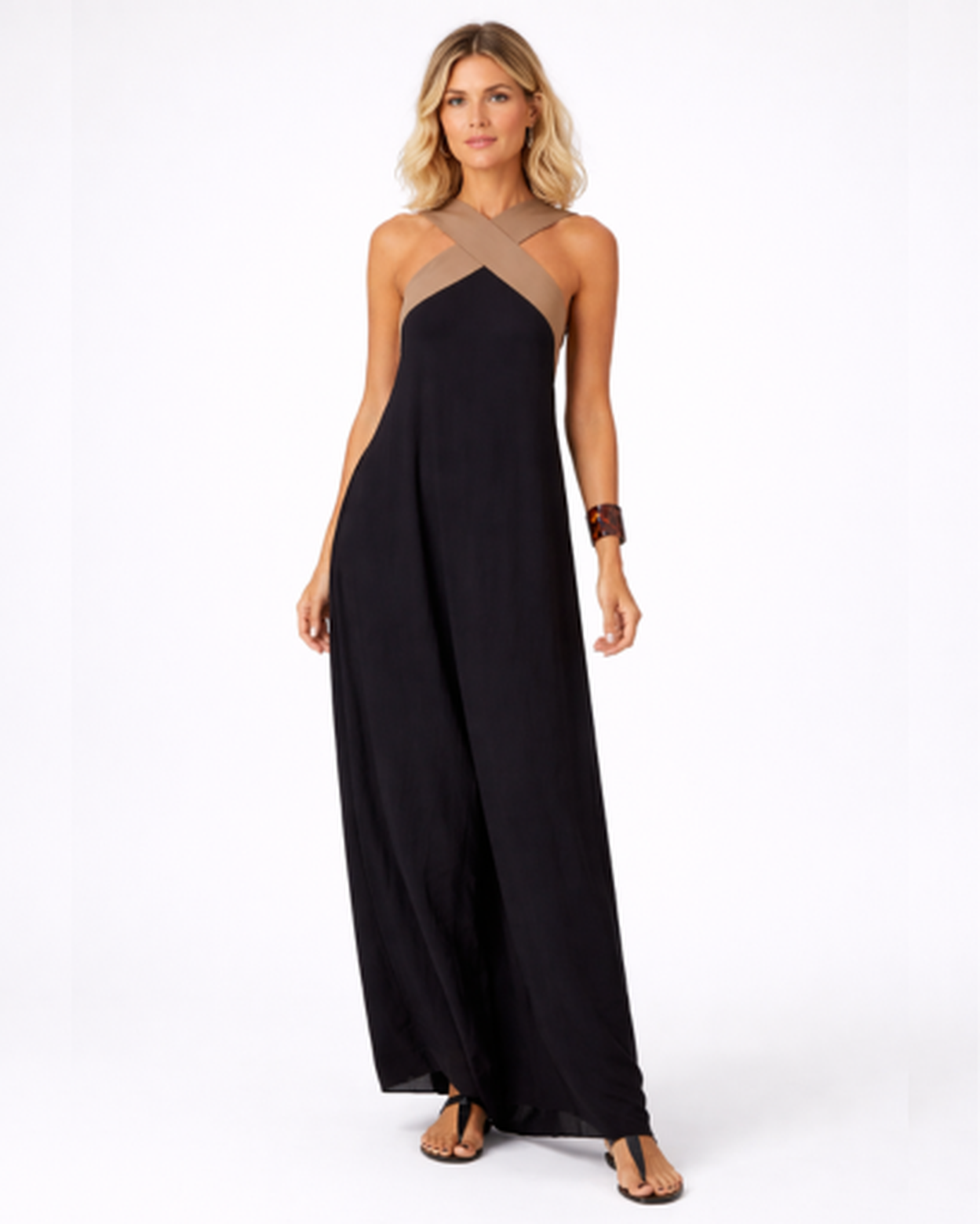 Robe longue femme – fluide à col en V croisé, allure maxi élégante | Robe d'été