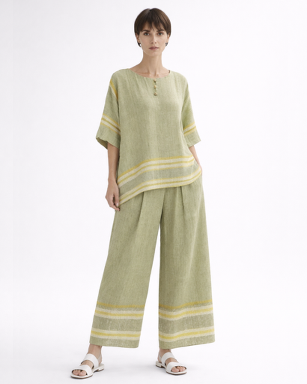 Ensemble Femme Fluide Rayé – Top Ample Respirant & Pantalon Large | Vacances & Détente Chic