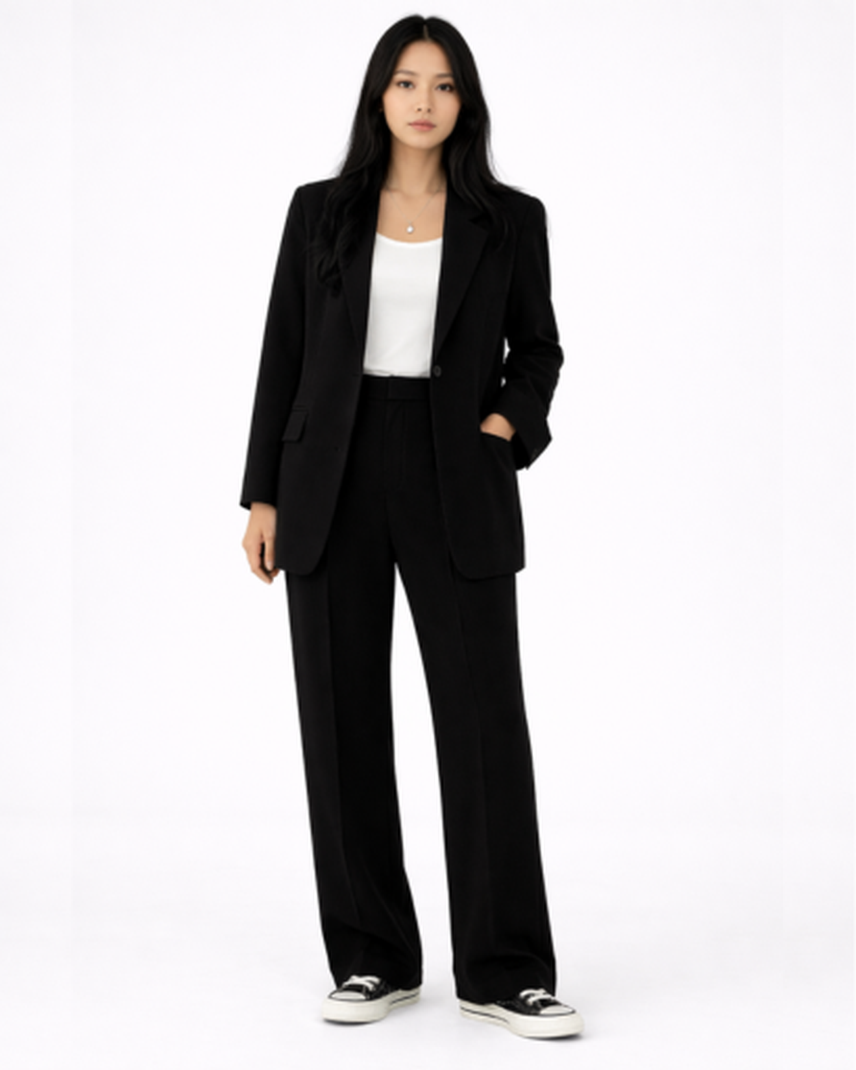 Ensemble Tailleur Femme – Blazer Structuré & Pantalon Large Fluide | Bureau Chic & Cérémonie
