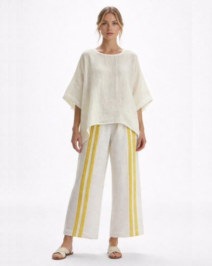 Ensemble Femme Fluide Rayé – Top Ample Respirant & Pantalon Large | Vacances & Détente Chic