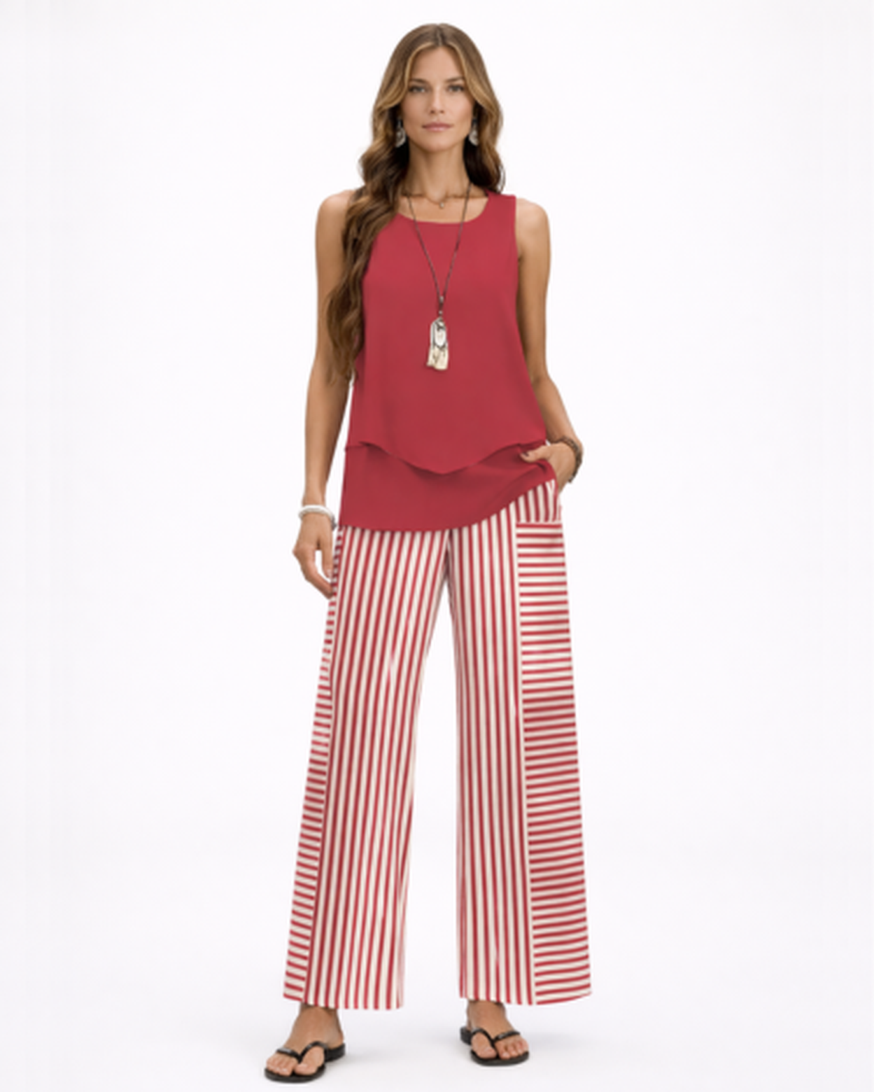 Ensemble 2 Pièces Femme Fluide – Top Sans Manches & Pantalon Large Imprimé | Style Estival
