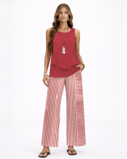Ensemble 2 Pièces Femme Fluide – Top Sans Manches & Pantalon Large Imprimé | Style Estival