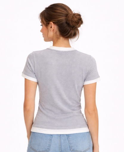 T-Shirt Homme Ajusté – Col Rond & Manches Contrastées, Style Casual Chic Quotidien
