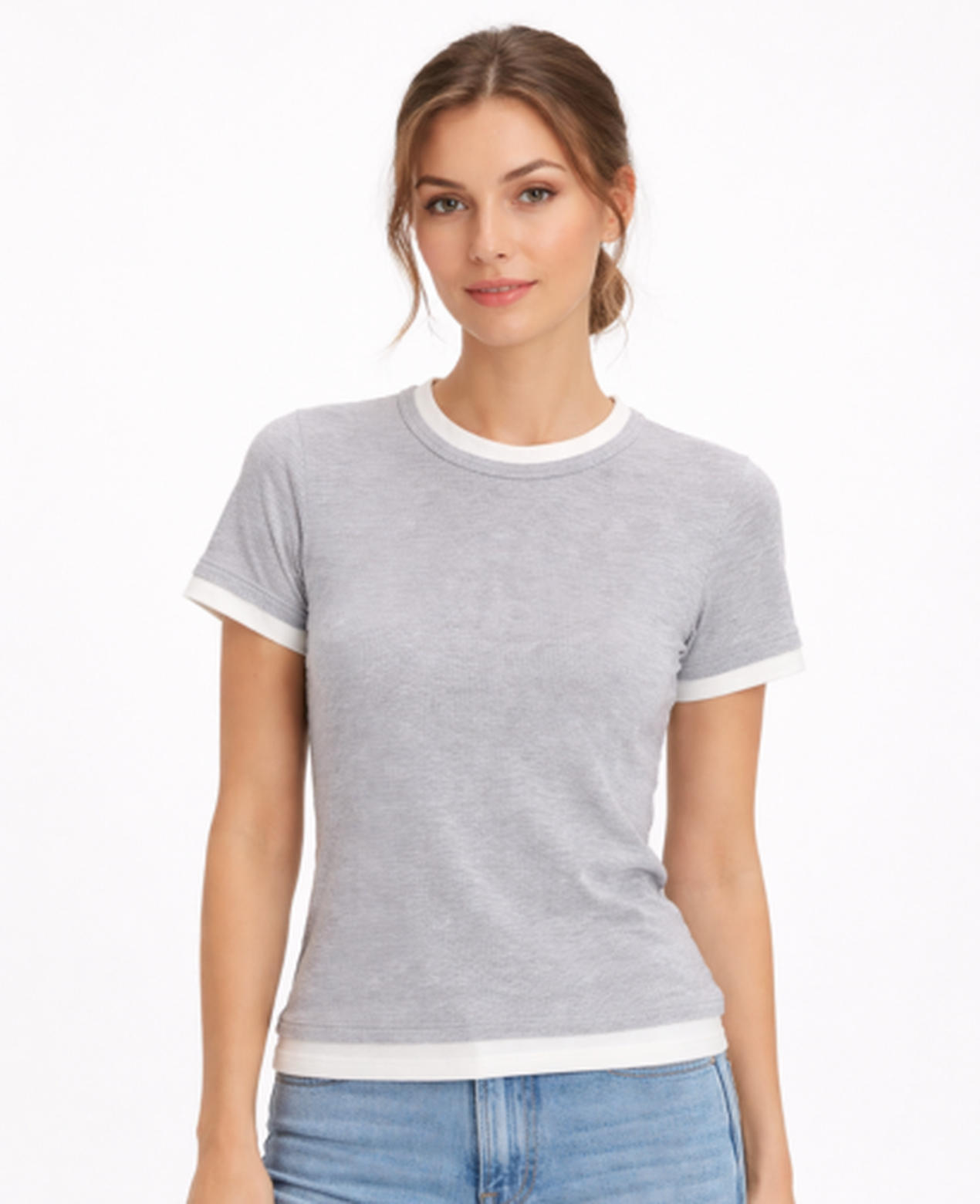 T-Shirt Homme Ajusté – Col Rond & Manches Contrastées, Style Casual Chic Quotidien