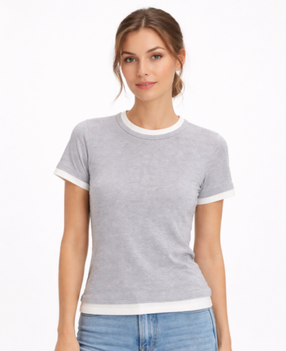 T-Shirt Homme Ajusté – Col Rond & Manches Contrastées, Style Casual Chic Quotidien