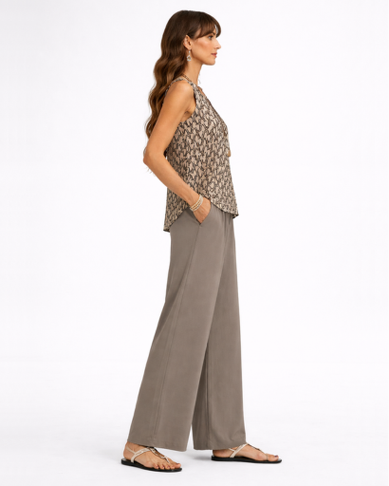 Ensemble 2 Pièces Femme Fluide – Top Sans Manches & Pantalon Large Imprimé | Style Estival