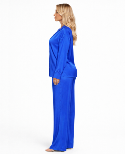 Ensemble Femme – Chemise & Pantalon Fluide Coupe Large, Style Décontracté Confort Chic