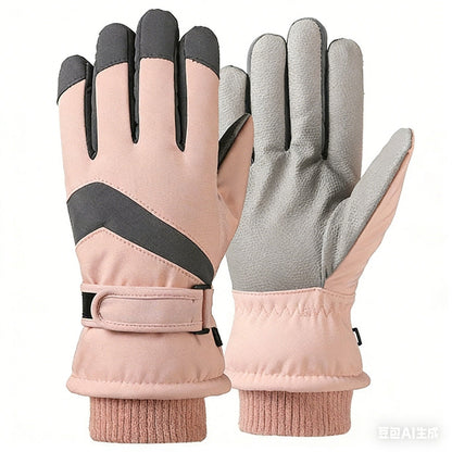 gants d'hiver roses, vue de face