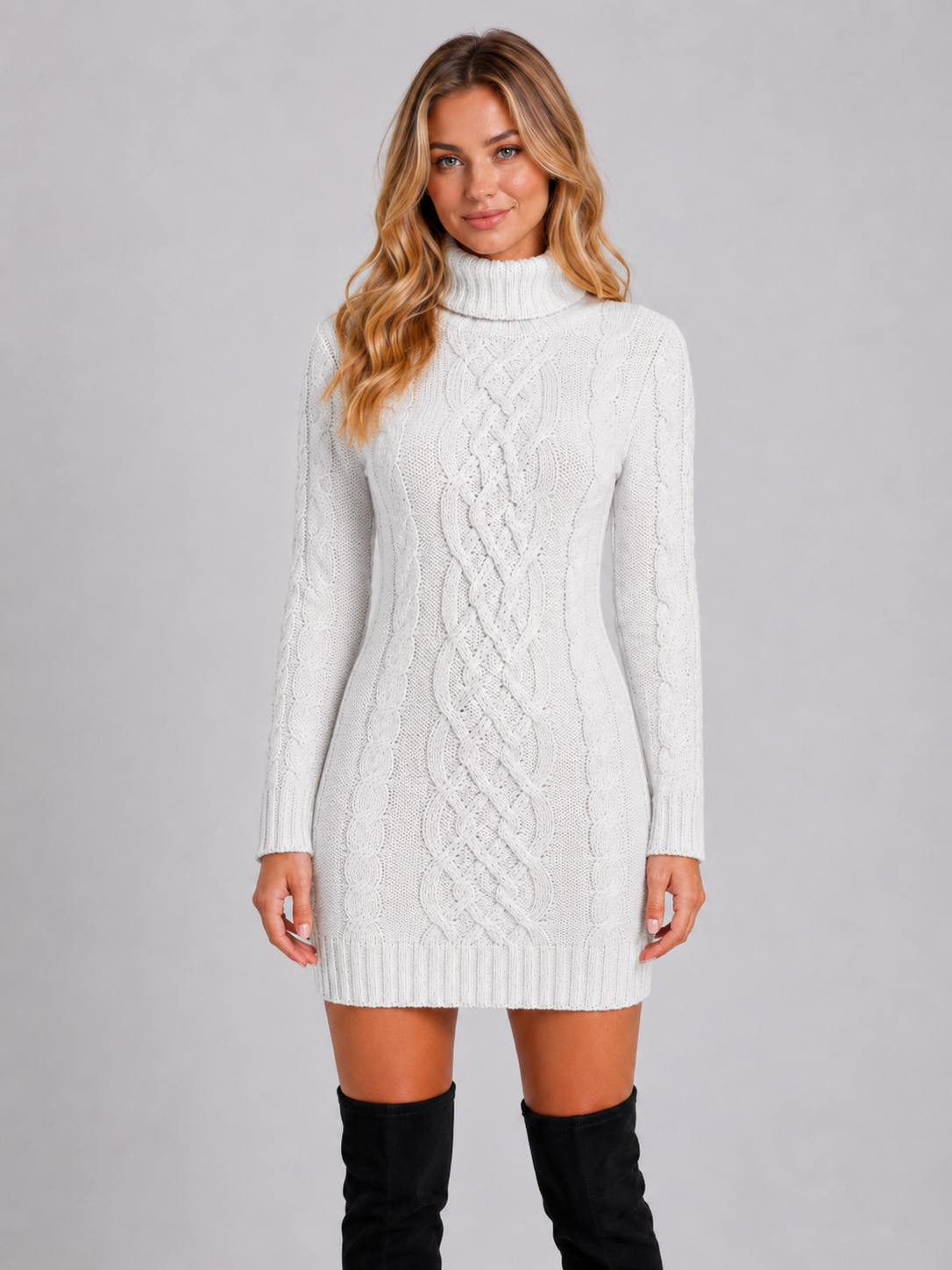 Robe pull torsadée noire, vue de côté