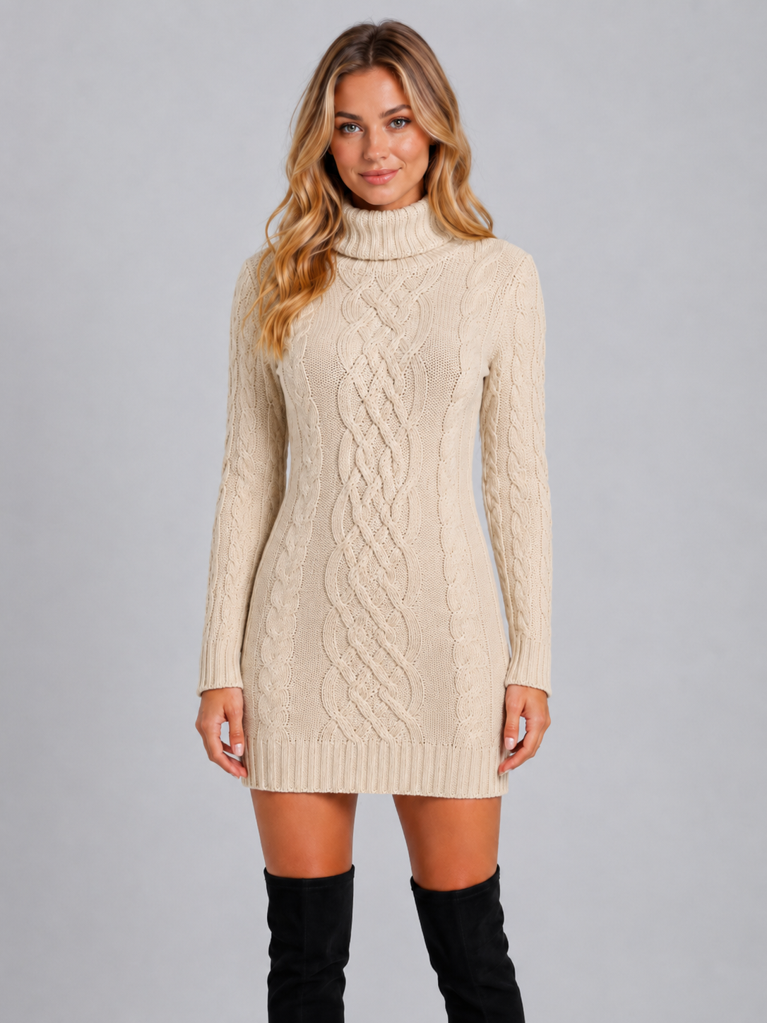 Robe pull torsadée noire, porté
