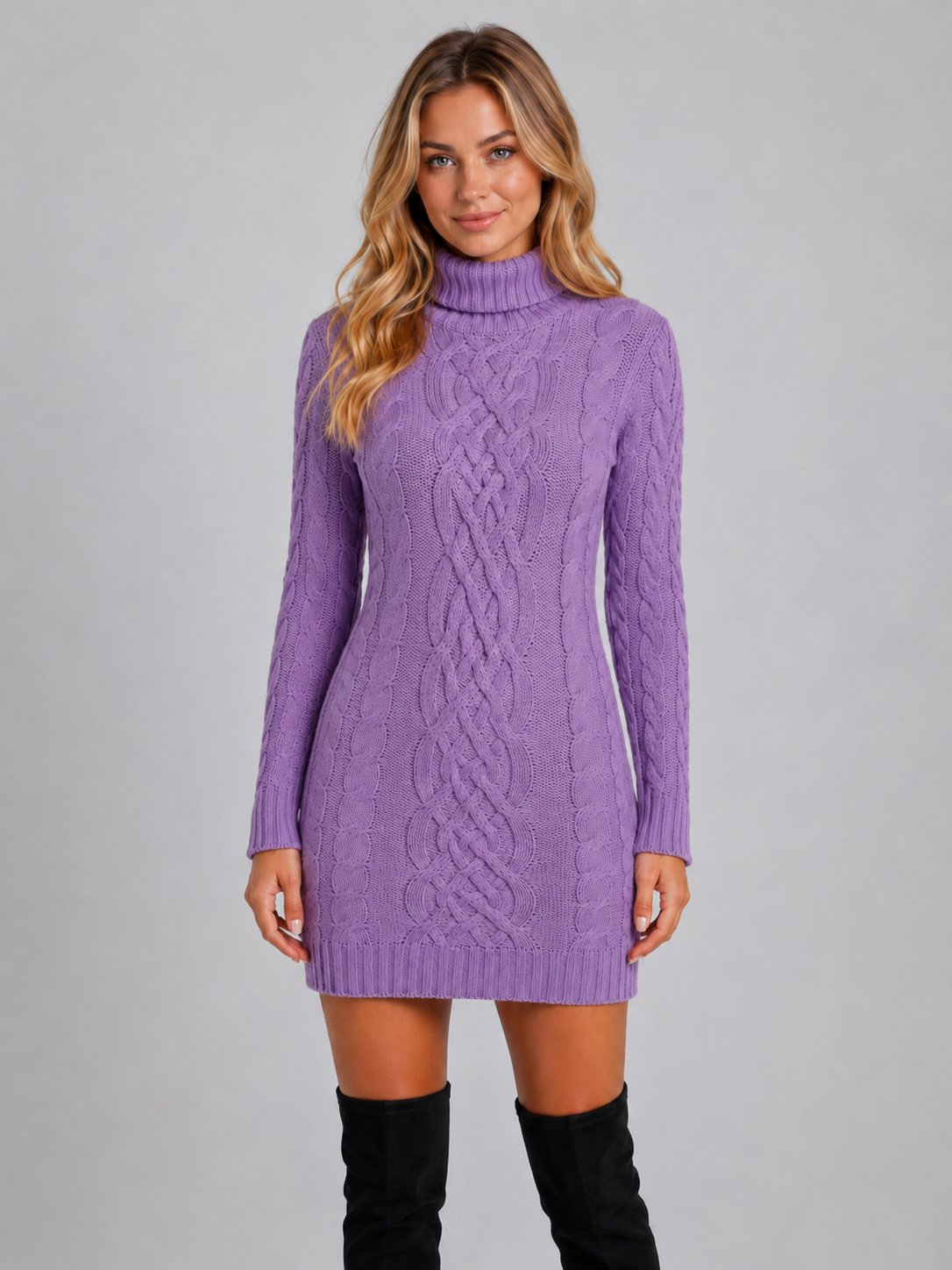 Robe pull torsadée noire, vue d'ensemble
