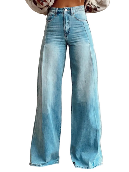 Jean large taille haute bleu, vue de face