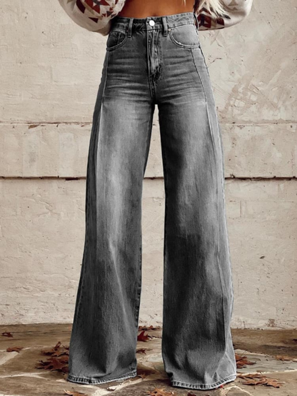 Jean large taille haute gris, vue de face