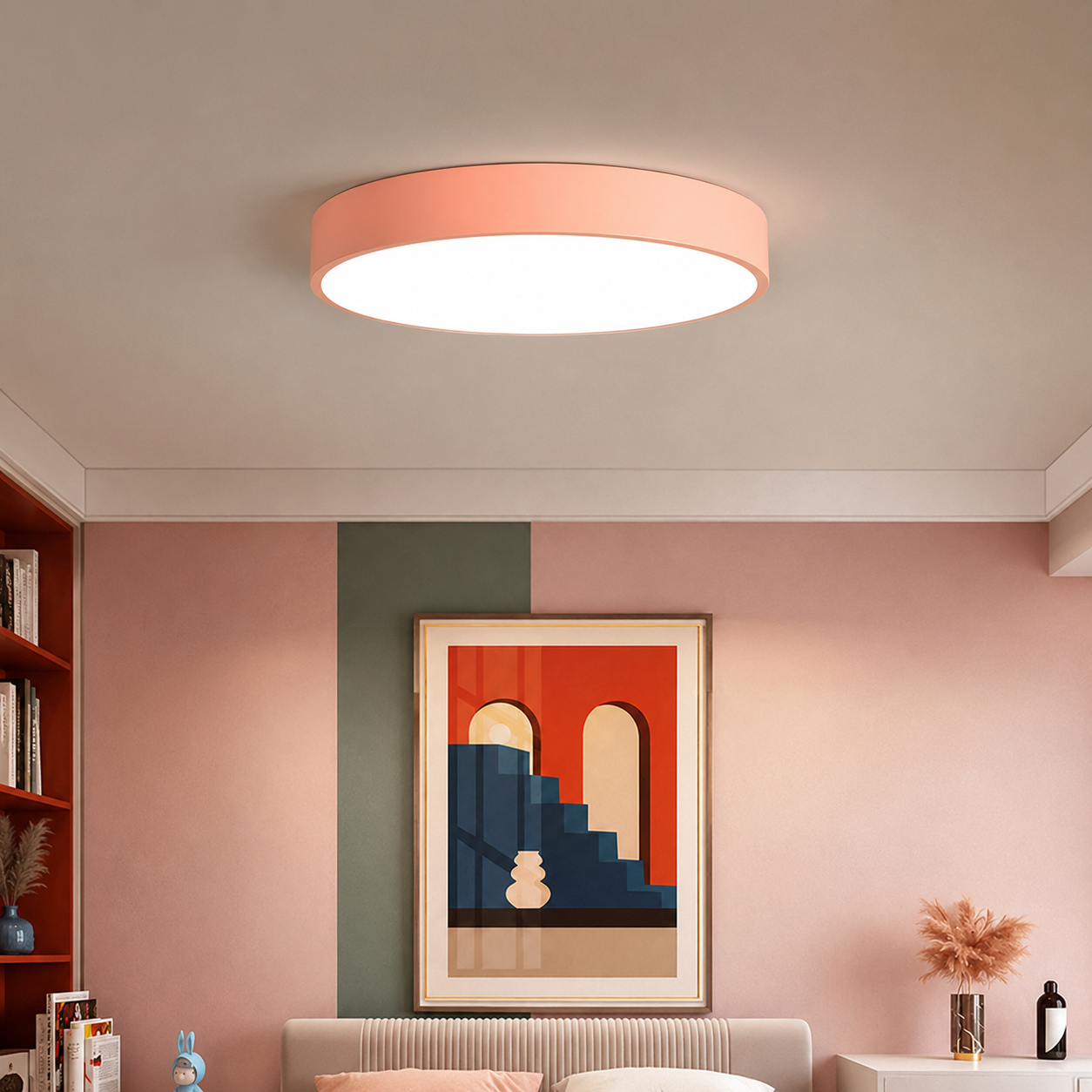 Plafonnier ultra-plat rose