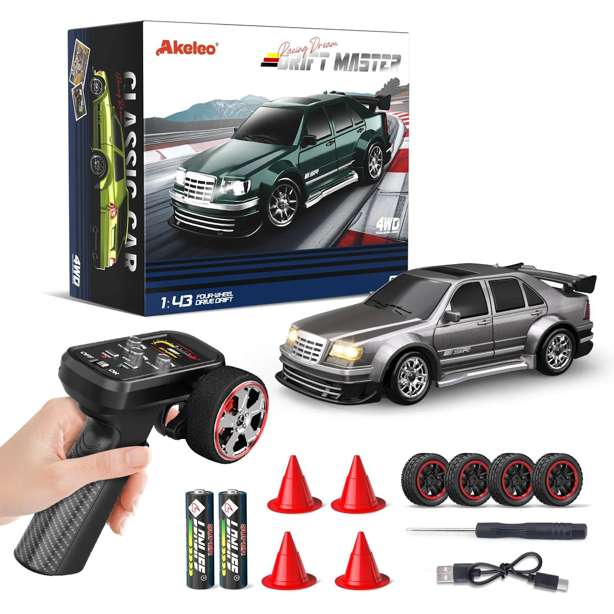 Voiture RC drift 1:43 coloris gris argenté métallisé