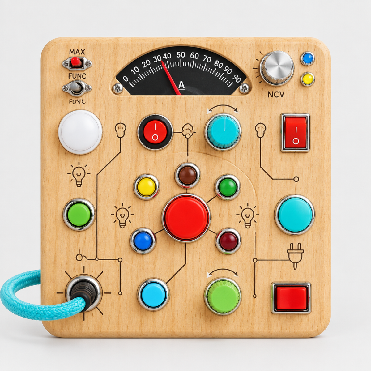 Planche d'éveil Montessori ampèremètre en bois, photo produit de face
