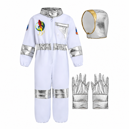 Déguisement astronaute enfant blanc avec casque et détails NASA, vue de face