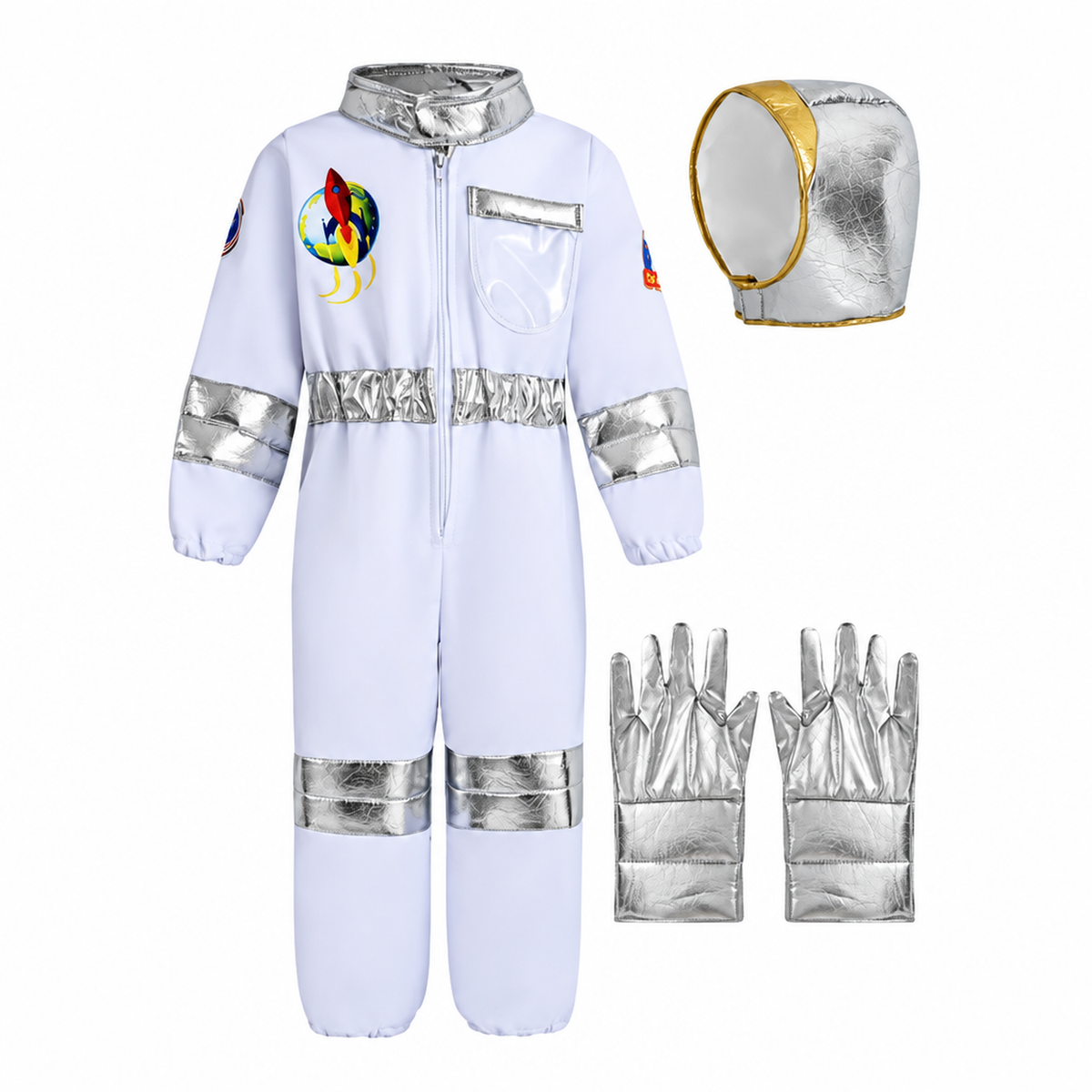 Détail de la fermeture et des coutures matelassées de la combinaison spatiale enfant